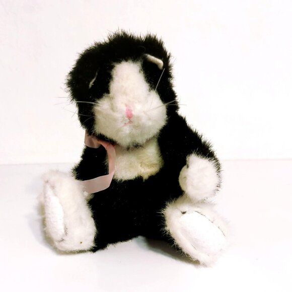 Boyds Bears Ernest Q Grimilkin Cat Plush 11" Black White Tuxedo Retired Pink Bow - Picture 1 of 4